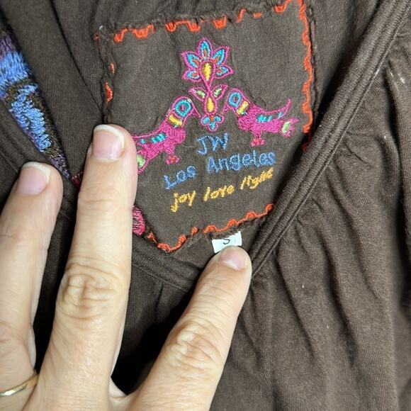 Johnny Was Los Angeles brown embroidered top size small - Picture 3 of 5